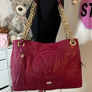 ⁀➷ Valentino by Mario Valentino Pink Leather Chain Strap Shoulder Purse (HB-19)